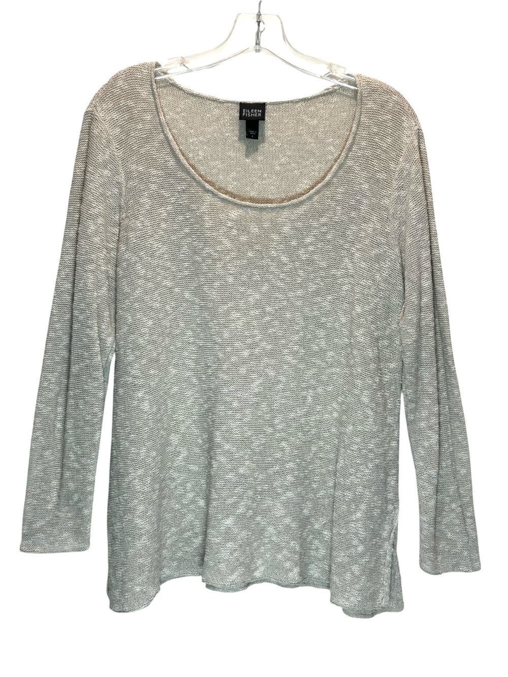Eileen Fisher Cream Textured Linen Blend Open Weave Pullover Sweater - Large